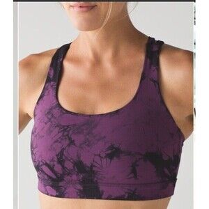 Lululemon Energy Bra Shibori Magenta Purple Black Tie dye Strappy Size 6 Yoga